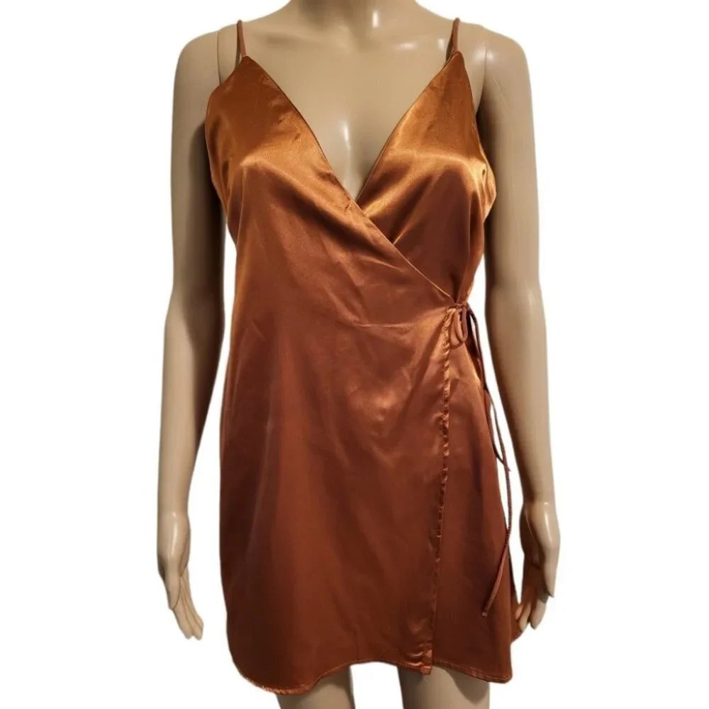 V-Neck Satin Spaghetti Strap Midi Sundress